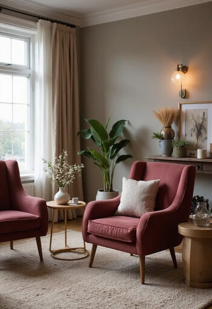 30 Burgundy Living Room Decor Ideas for Warmth - 6. Burgundy Accent Chairs 1