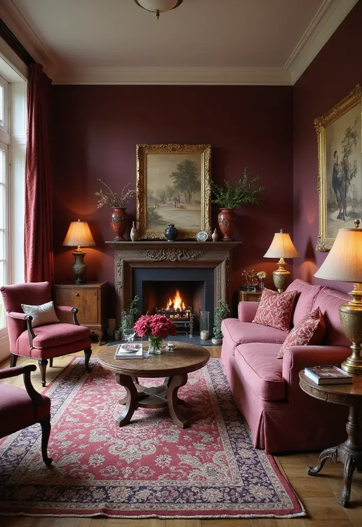 30 Burgundy Living Room Decor Ideas for Warmth - 9. Vintage Burgundy Accents 1