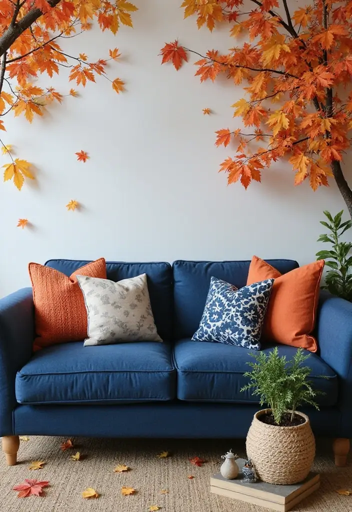 30 Coastal-Inspired Navy Blue Couch Living Room Decor Ideas - 10. Seasonal Decor Switch-Ups 1