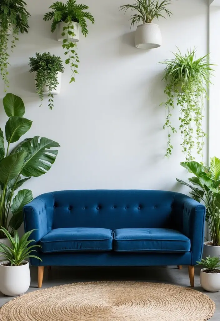 30 Coastal-Inspired Navy Blue Couch Living Room Decor Ideas - 11. Coastal Palettes with Greens 1