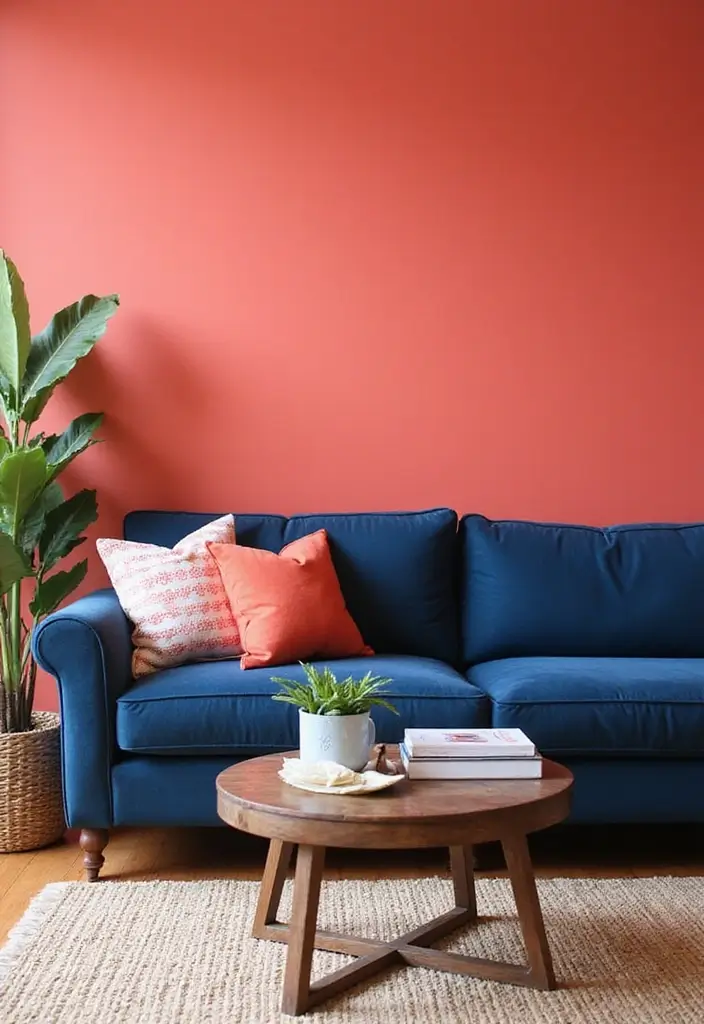 30 Coastal-Inspired Navy Blue Couch Living Room Decor Ideas - 21. Bold Wall Colors 1