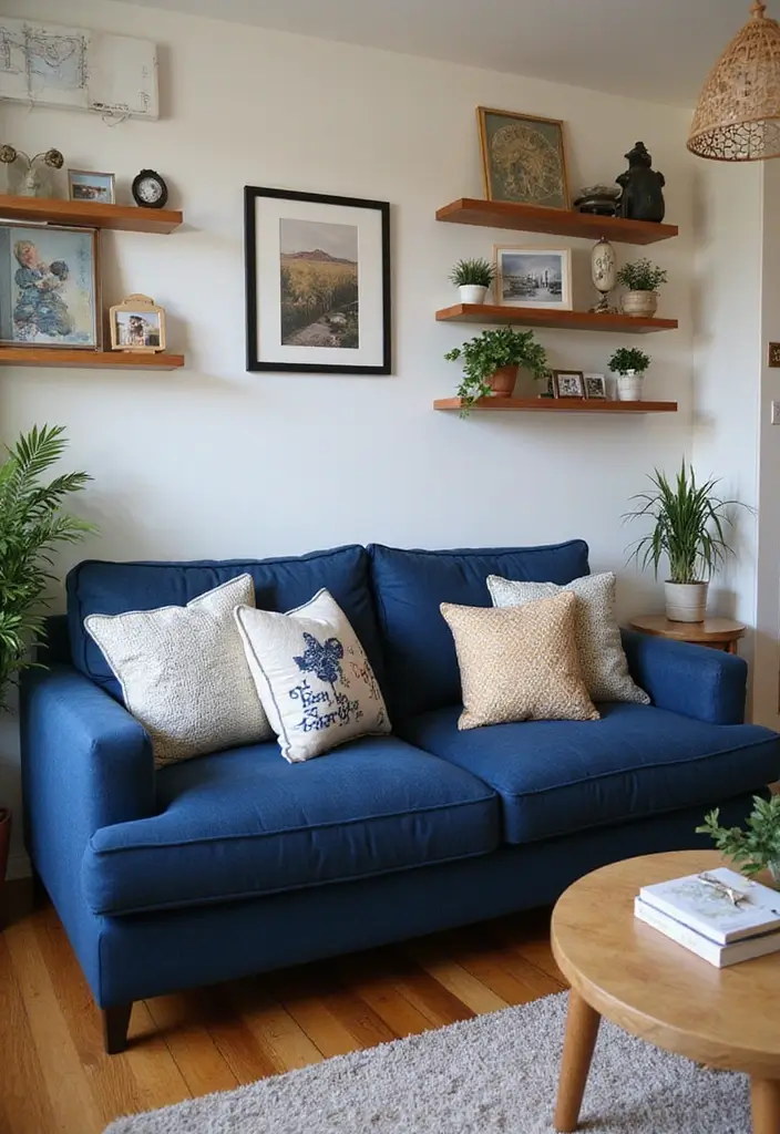30 Coastal-Inspired Navy Blue Couch Living Room Decor Ideas - 23. Personal Touches 1