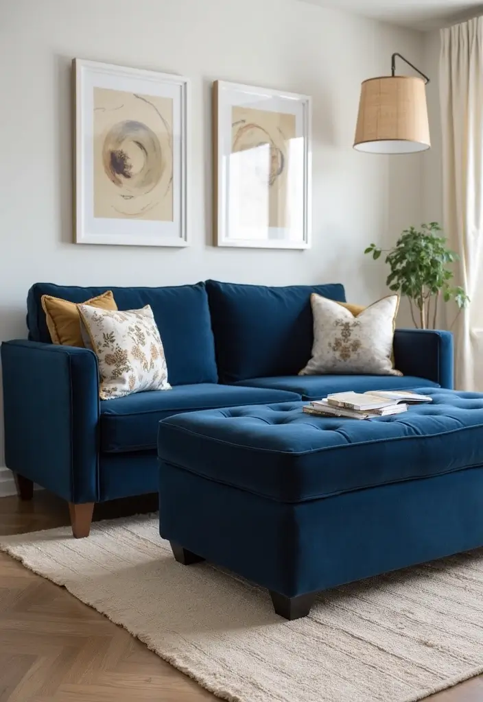 30 Coastal-Inspired Navy Blue Couch Living Room Decor Ideas - 25. Functional Furniture Pieces 1