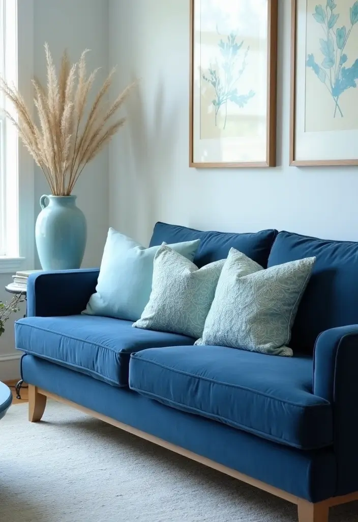 30 Coastal-Inspired Navy Blue Couch Living Room Decor Ideas - 27. Light Blue Accents 1