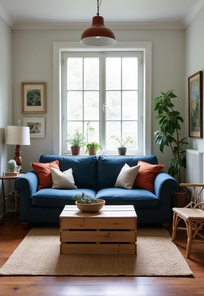 30 Coastal-Inspired Navy Blue Couch Living Room Decor Ideas - 29. Repurposed Items 1