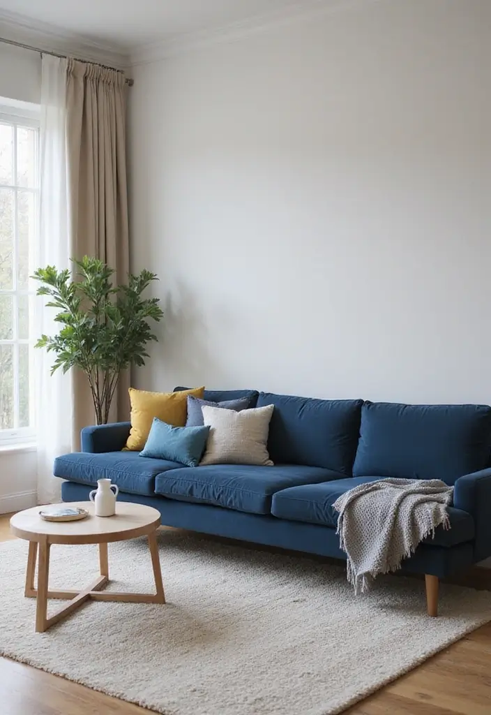 30 Coastal-Inspired Navy Blue Couch Living Room Decor Ideas - 30. Embracing Open Spaces 1