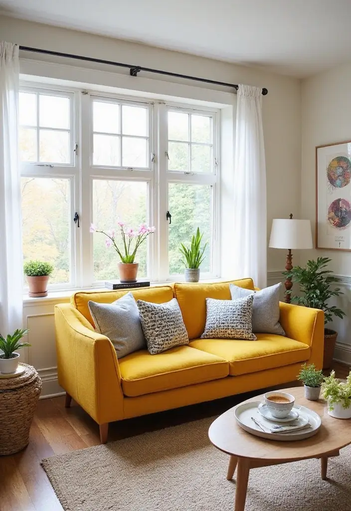 30 DIY Living Room Decor Ideas on a Budget - 14. Reupholstered Vintage Sofa 1