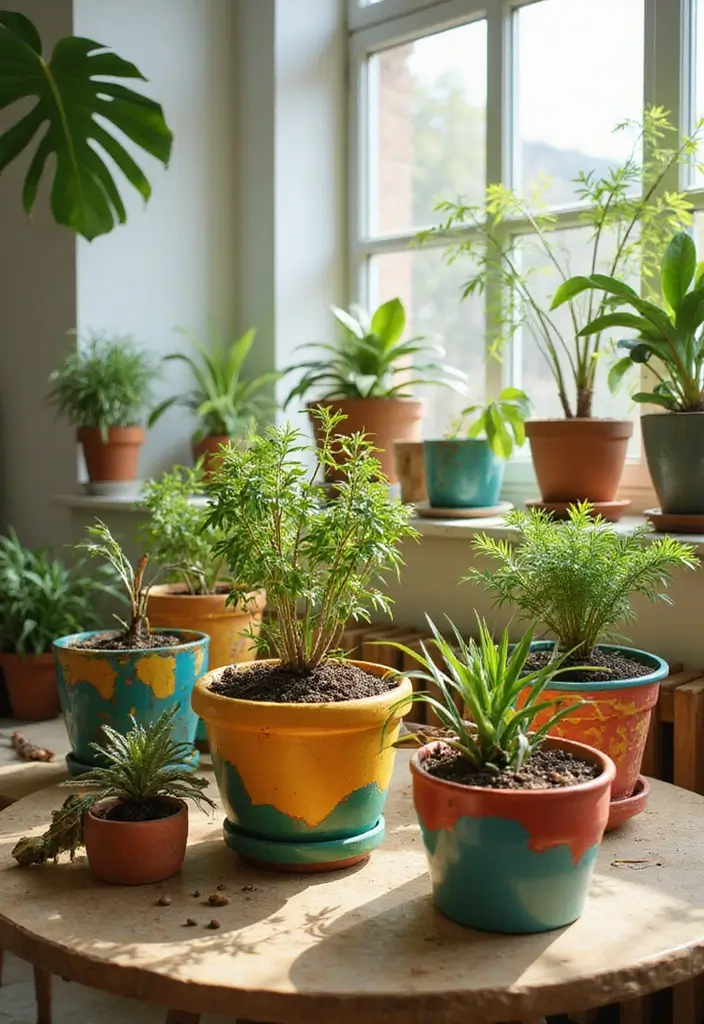 30 DIY Living Room Decor Ideas on a Budget - 15. Hand-painted Plant Pots 1