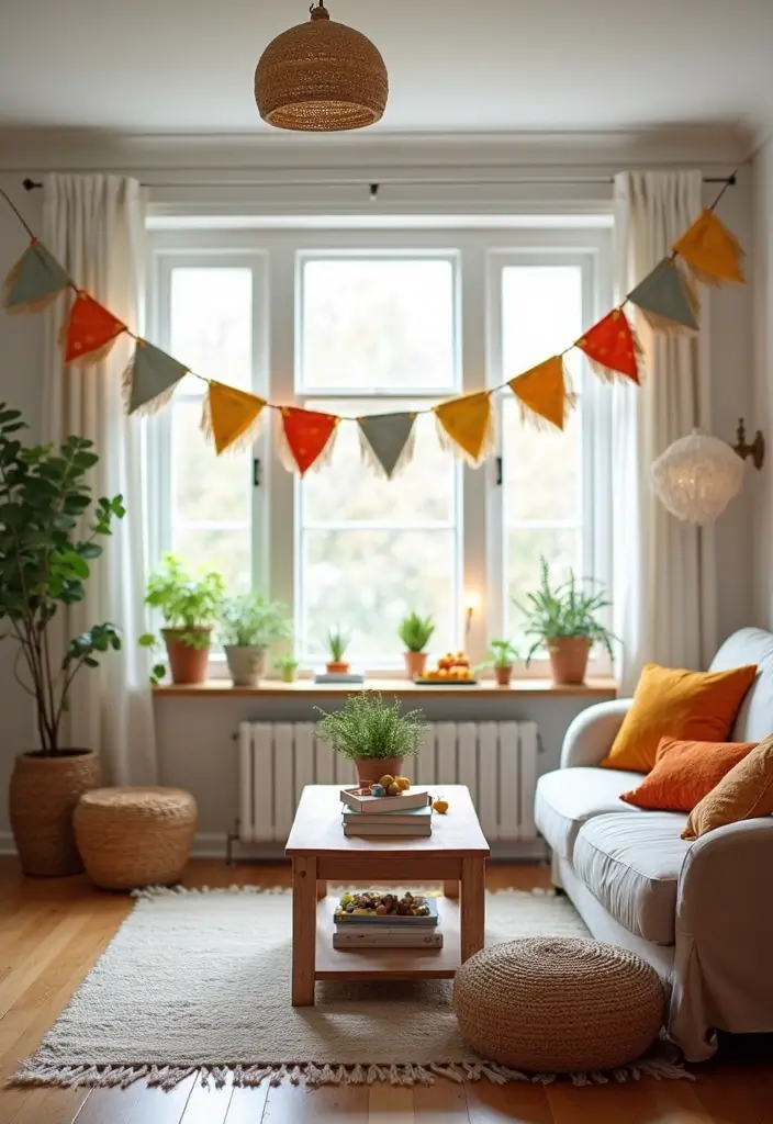 30 DIY Living Room Decor Ideas on a Budget - 27. Fabric Banner or Garland 1
