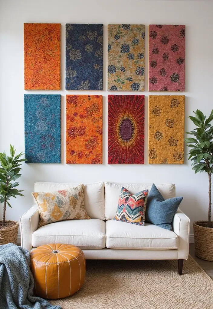 30 DIY Living Room Decor Ideas on a Budget - 4. Fabric Wall Art 1