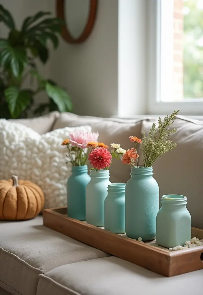 30 DIY Living Room Decor Ideas on a Budget - 5. Painted Mason Jars 1
