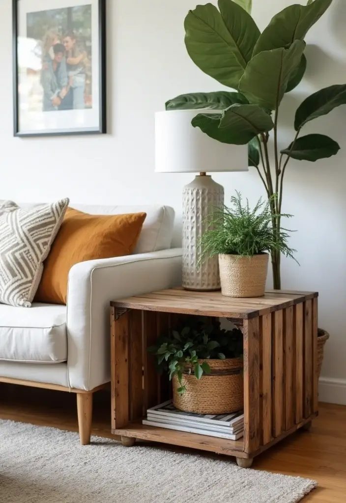30 DIY Living Room Decor Ideas on a Budget - 6. Upcycled Crate Side Table 1