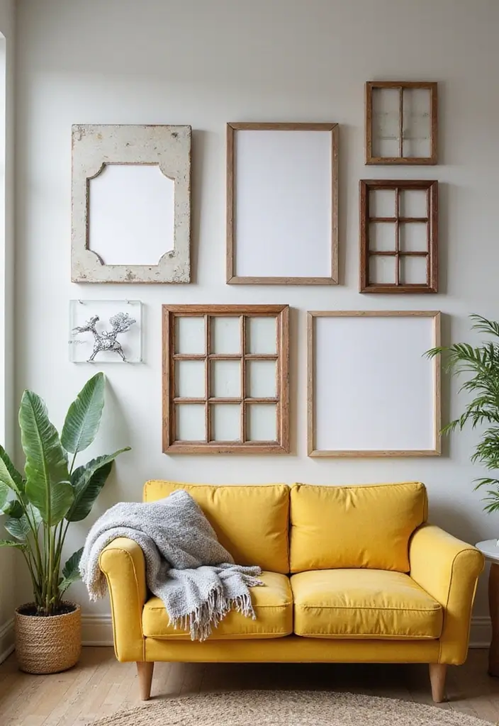 30 DIY Living Room Decor Ideas on a Budget - 8. Vintage Window Frame Gallery 1