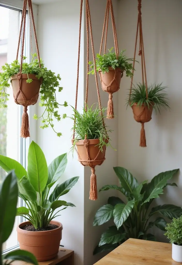 30 DIY Living Room Decor Ideas on a Budget - 9. Macrame Plant Hangers 1