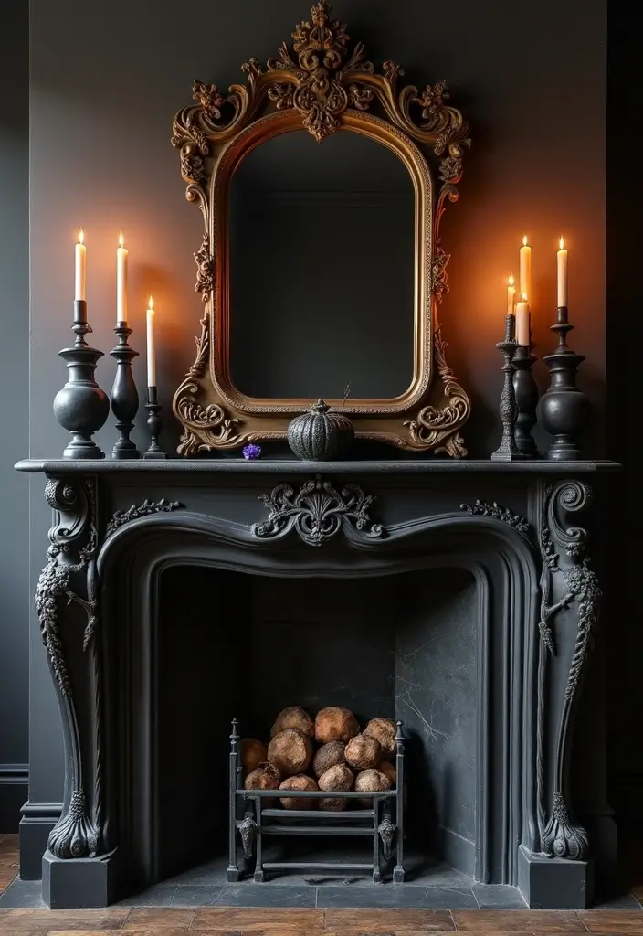 30 Dark Living Room Decor Ideas for a Moody Look - 11. Decorated Mantels 1