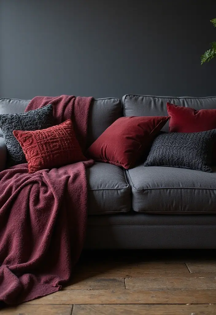 30 Dark Living Room Decor Ideas for a Moody Look - 14. Gothic-Inspired Throw Pillows 1