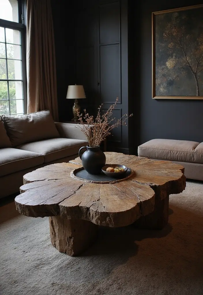 30 Dark Living Room Decor Ideas for a Moody Look - 15. Unique Coffee Tables 1