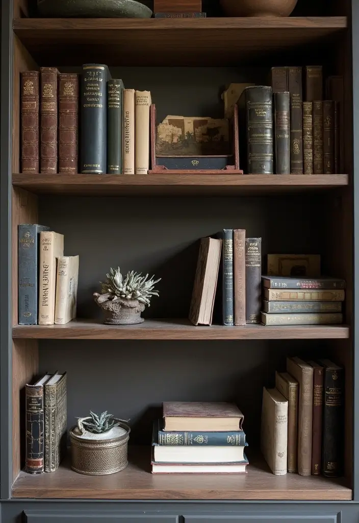 30 Dark Living Room Decor Ideas for a Moody Look - 16. Curated Book Collections 1