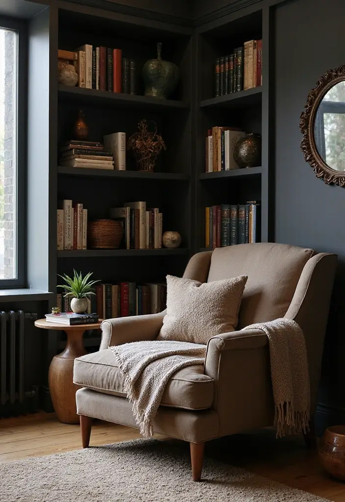 30 Dark Living Room Decor Ideas for a Moody Look - 21. Cozy Nooks 1