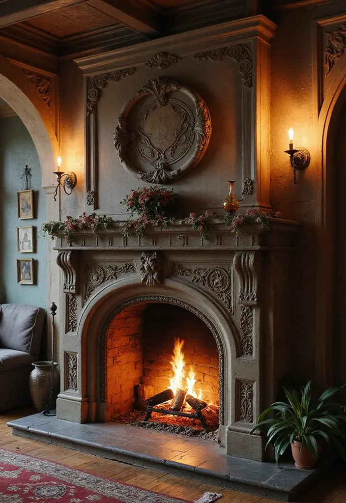 30 Dark Living Room Decor Ideas for a Moody Look - 23. Dramatic Fireplaces 1