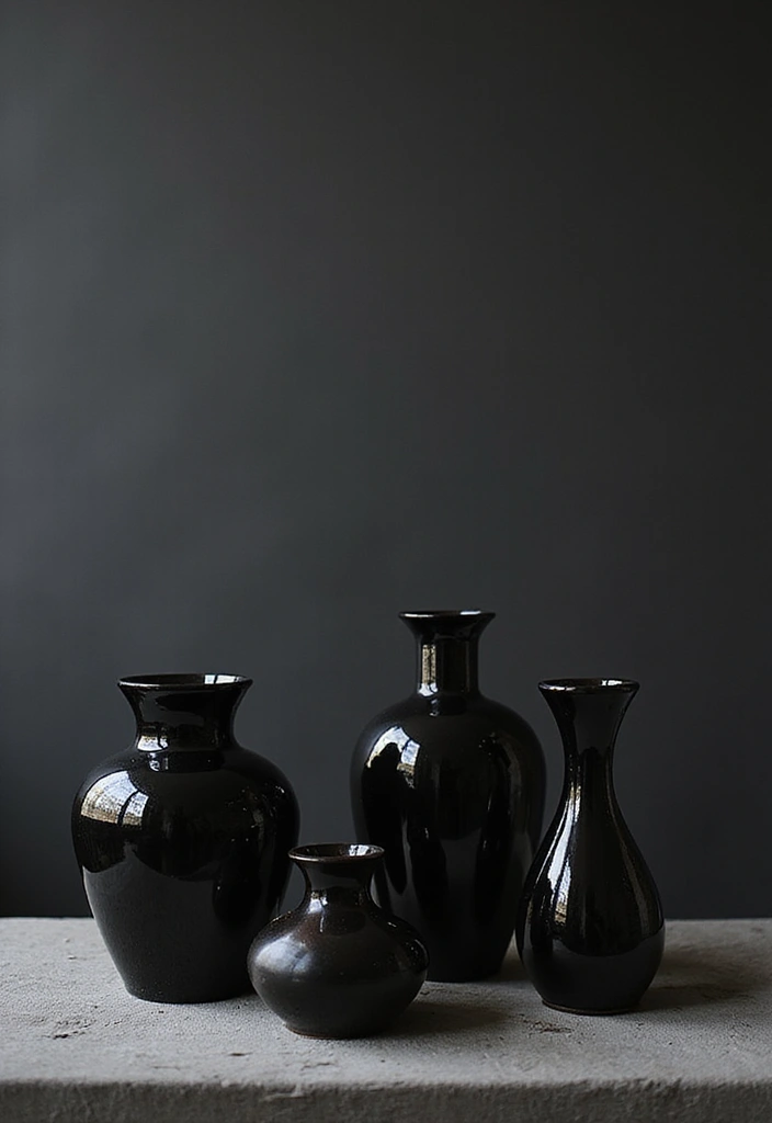 30 Dark Living Room Decor Ideas for a Moody Look - 24. Dark Glass Accents 1