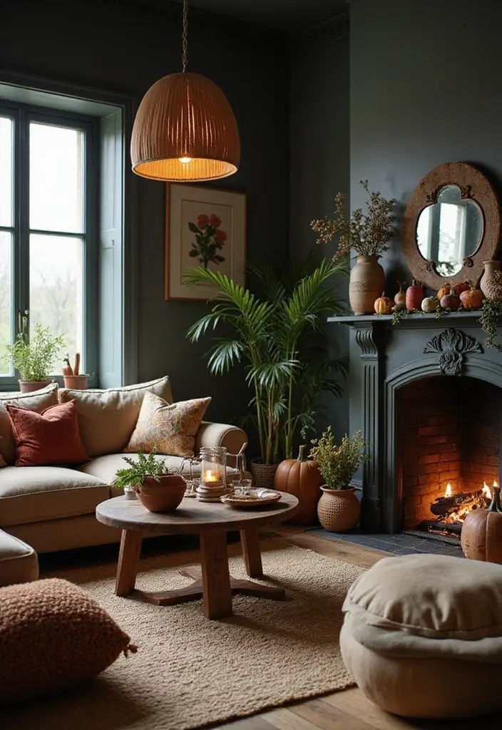 30 Dark Living Room Decor Ideas for a Moody Look - 26. Seasonal Decor Changes 1