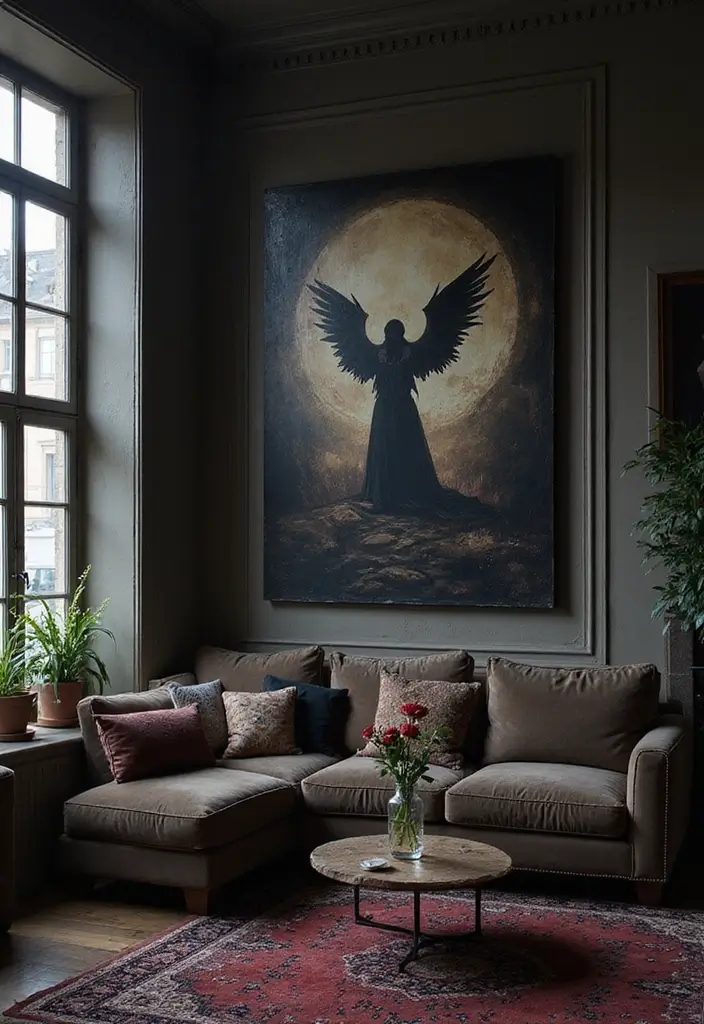 30 Dark Living Room Decor Ideas for a Moody Look - 29. Dark-Toned Artwork 1