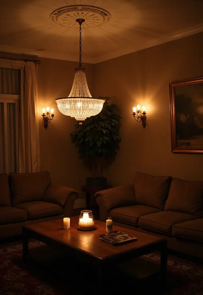 30 Dark Living Room Decor Ideas for a Moody Look - 4. Ambient Lighting Fixtures 1