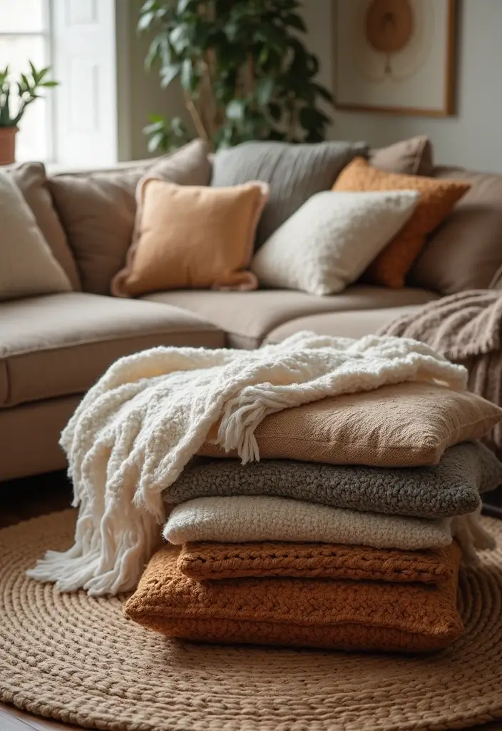 30 Dark Living Room Decor Ideas for a Moody Look - 7. Layered Textiles 1