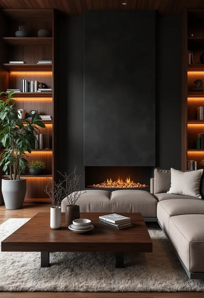 30 Dark Living Room Decor Ideas for a Moody Look - 8. Dark Stained Wood Accents 1