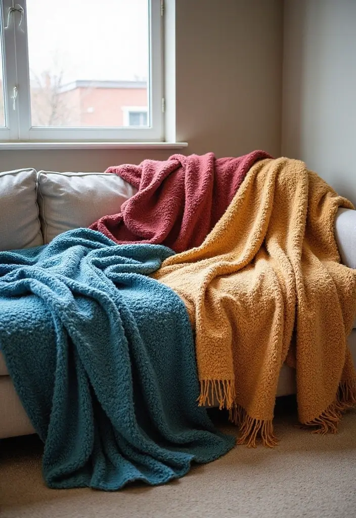 30 Dorm Living Room Decor Ideas on a Budget - 2. Cozy Throw Blankets 1
