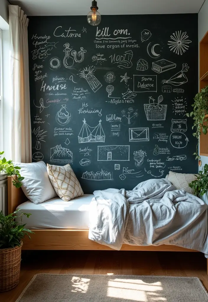 30 Dorm Living Room Decor Ideas on a Budget - 28. Chalkboard Wall 1