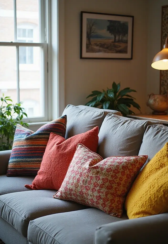 30 Dorm Living Room Decor Ideas on a Budget - 7. Colorful Pillows 1