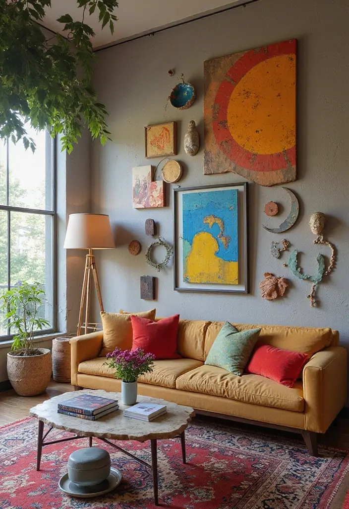 30 Eclectic Living Room Decor Ideas for Bold Spaces - 12. Artistic Installations 1