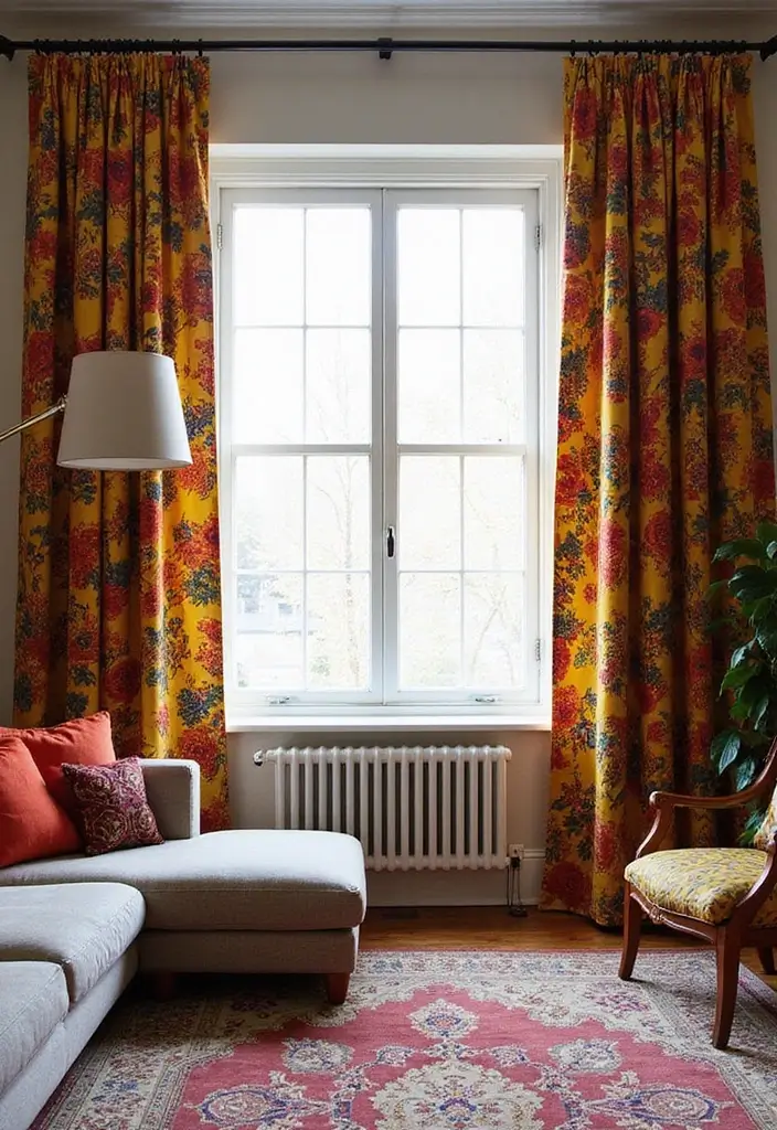 30 Eclectic Living Room Decor Ideas for Bold Spaces - 16. Statement Curtains 1