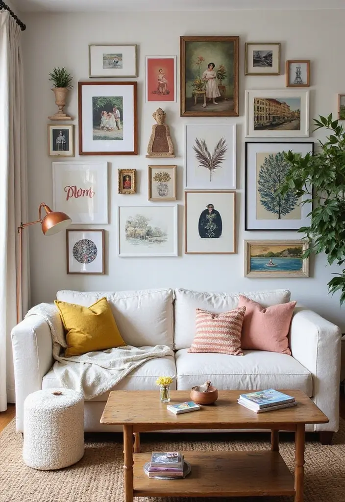 30 Eclectic Living Room Decor Ideas for Bold Spaces - 21. Dynamic Gallery Wall 1