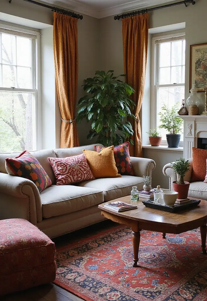 30 Eclectic Living Room Decor Ideas for Bold Spaces - 24. Eclectic Textiles 1