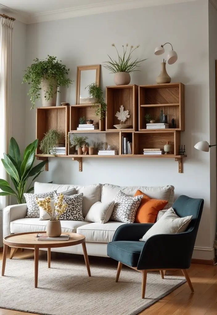 30 Eclectic Living Room Decor Ideas for Bold Spaces - 25. Unique Bookshelves 1