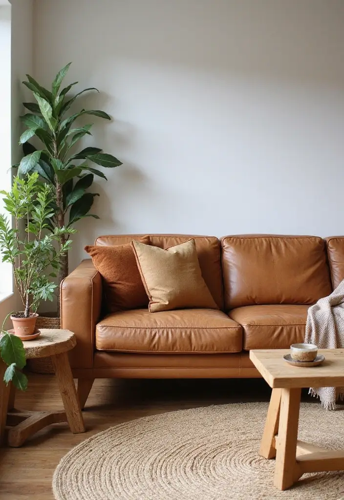 30 Eco-Friendly Leather Couch Living Room Decor Ideas - 1. Earthy Tones for a Harmonious Feel 1