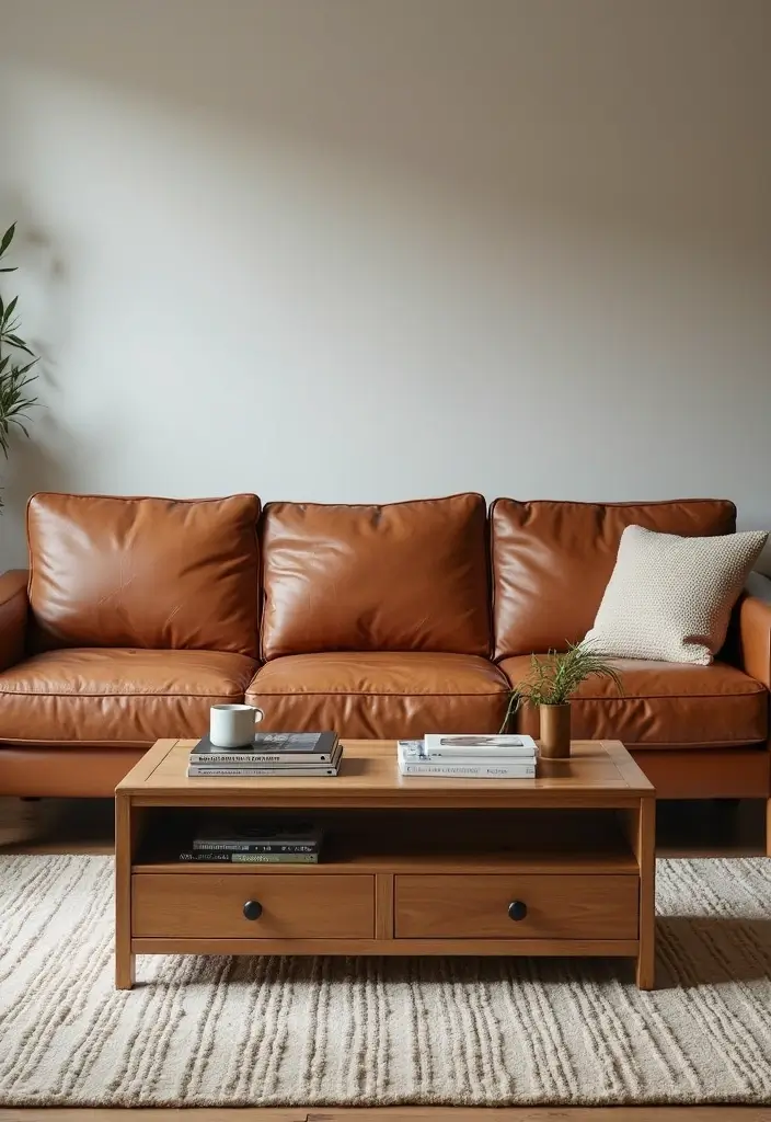 30 Eco-Friendly Leather Couch Living Room Decor Ideas - 10. Functional Coffee Tables 1