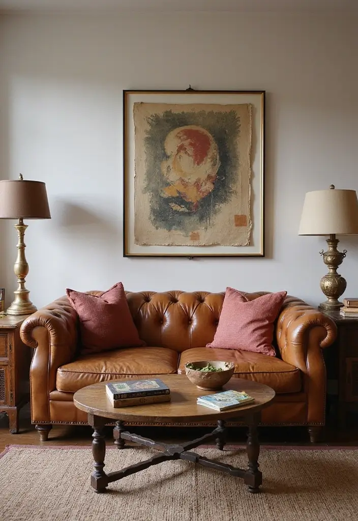 30 Eco-Friendly Leather Couch Living Room Decor Ideas - 12. Embrace Vintage Finds 1