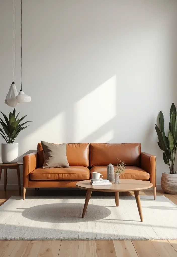 30 Eco-Friendly Leather Couch Living Room Decor Ideas - 15. Celebrate Minimalist Decor 1