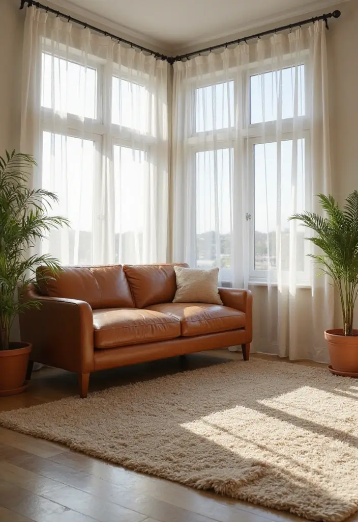 30 Eco-Friendly Leather Couch Living Room Decor Ideas - 21. Incorporate Natural Light 1