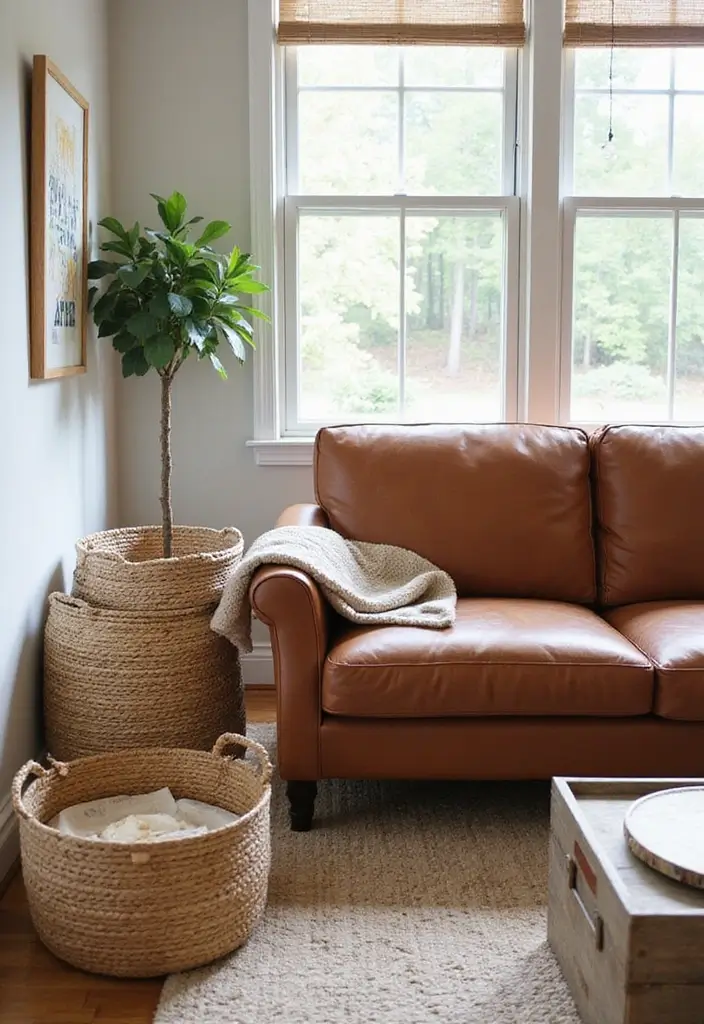 30 Eco-Friendly Leather Couch Living Room Decor Ideas - 23. Functional Decor 1