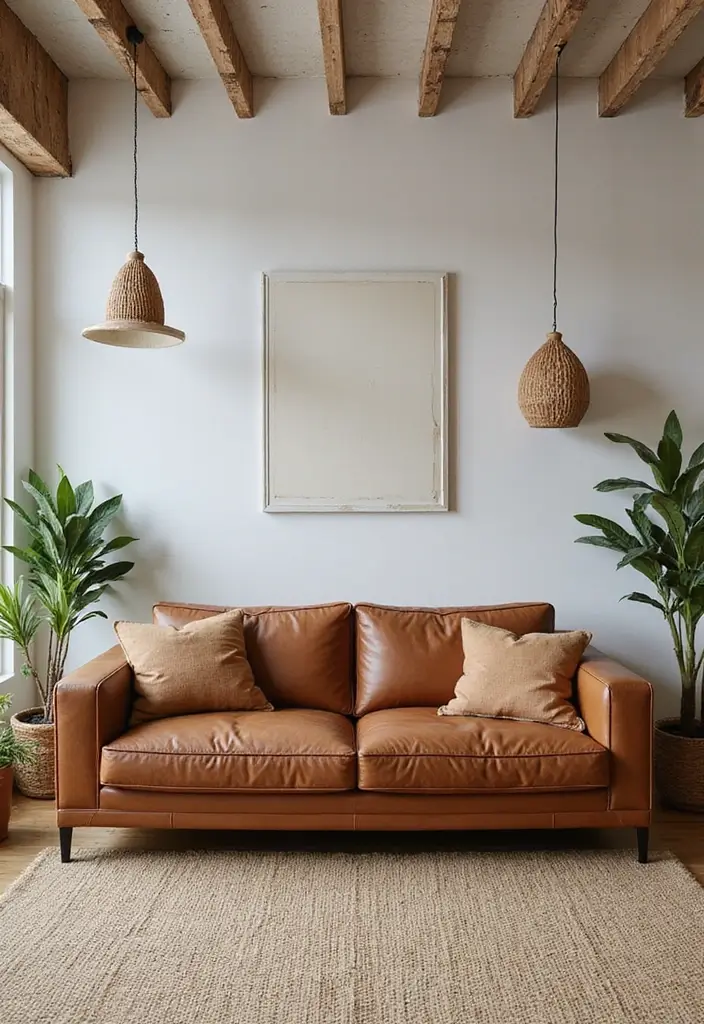 30 Eco-Friendly Leather Couch Living Room Decor Ideas - 25. Sustainable Decor Choices 1