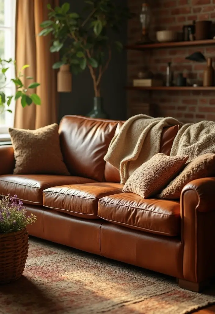 30 Eco-Friendly Leather Couch Living Room Decor Ideas - 29. Craft a Cozy Atmosphere 1