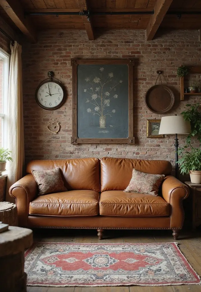 30 Eco-Friendly Leather Couch Living Room Decor Ideas - 5. Rustic Charm with Leather 1