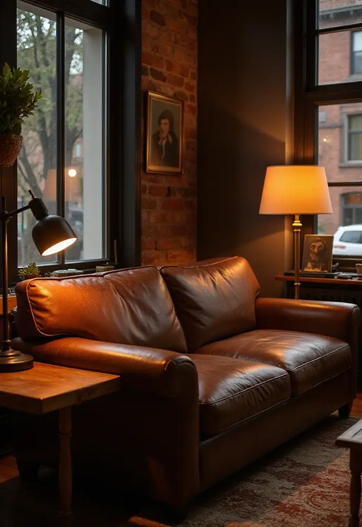 30 Eco-Friendly Leather Couch Living Room Decor Ideas - 7. Smart Lighting Solutions 1