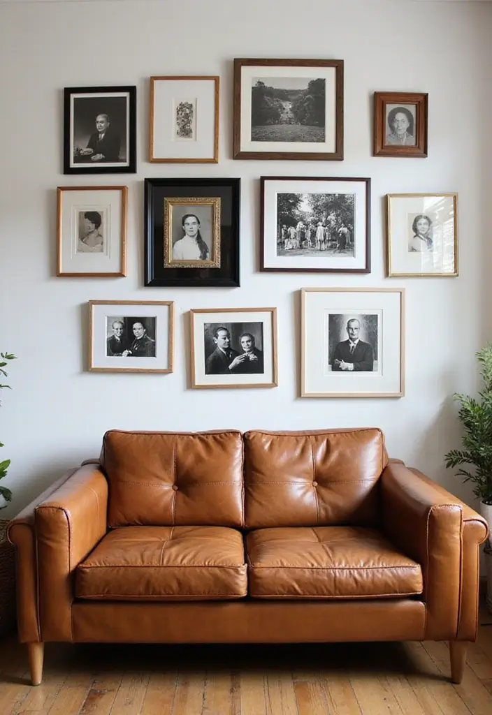 30 Eco-Friendly Leather Couch Living Room Decor Ideas - 9. Artistic Wall Displays 1