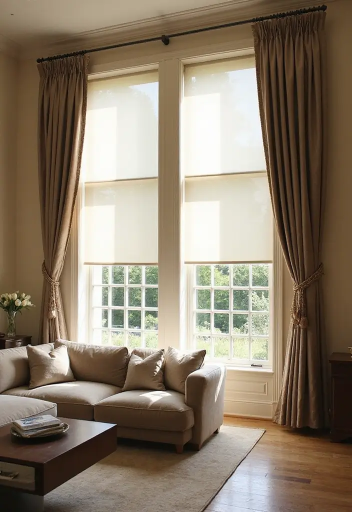 30 Elegant Living Room Decor Ideas for Classy Homes - 14. Stylish Window Treatments 1